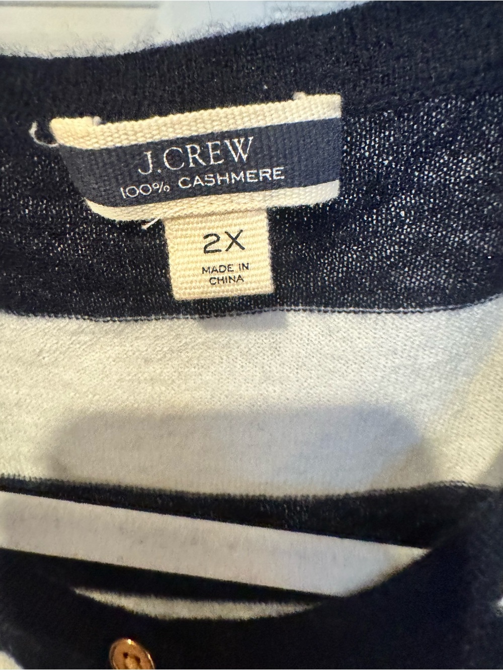 J Crew Cashmere Short-Sleeve Navy and White Striped Cardigan Sweater - Picture 5 of 5